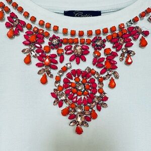 Orange rhinestone embellished white tee